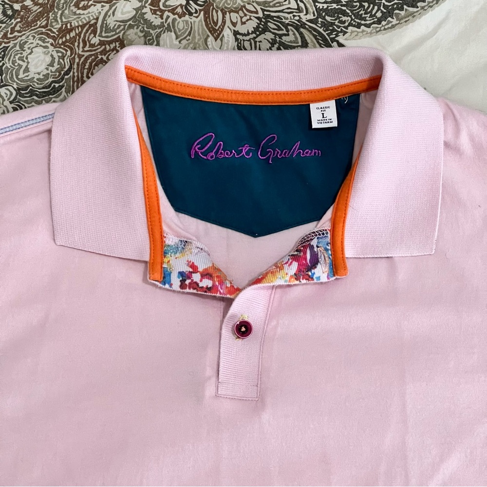 Robert Graham Classic Fit Pink Cotton Men's Polo Sz L
